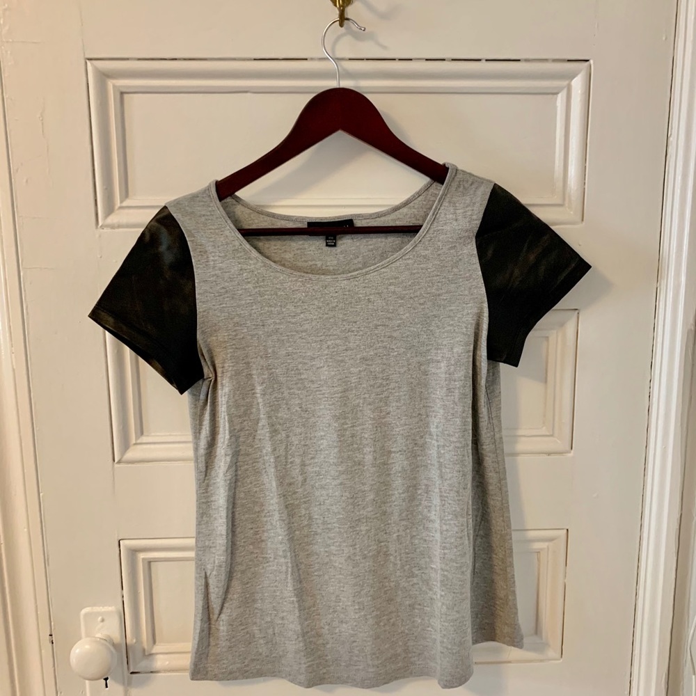 T shirt with pleather sleeves